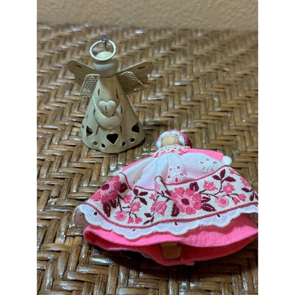 Vintage Wooden Doll & Angel Figurine Set - Picture 1 of 8